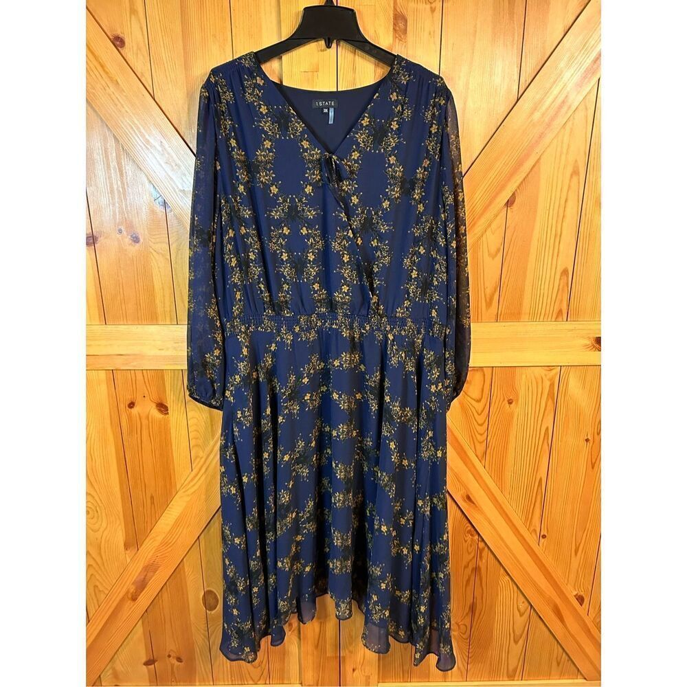 1.STATE Floral Blue Night Golden Hour Dress Size 2X nwt (4822)